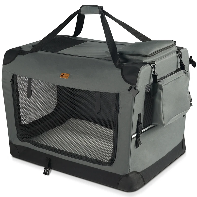 Hundebox faltbar, Hundetransportbox robust für Katze & Hunde 82x60x60 cm XL Grau