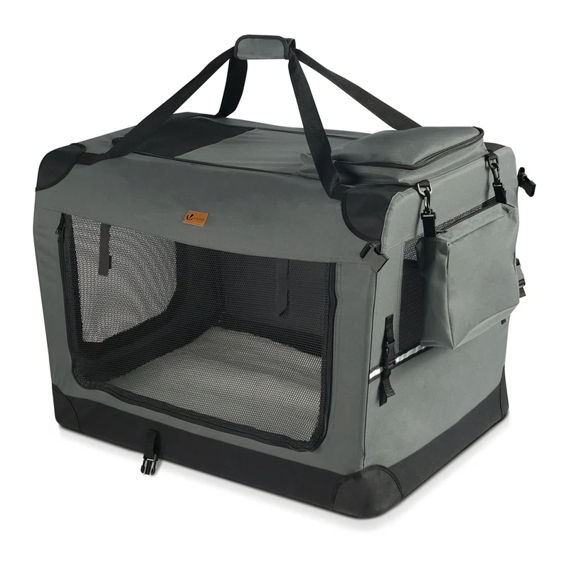 Hundebox faltbar, Hundetransportbox robust für Katze & Hunde 70x52x52 cm L Grau