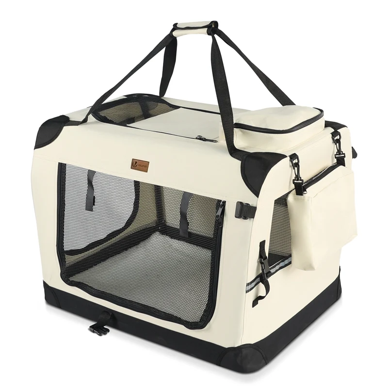 Hundebox faltbar, Hundetransportbox robust für Katze & Hunde 70x52x52 cm L Beige