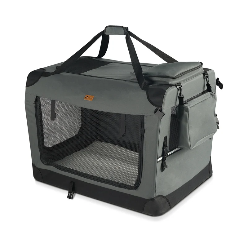 Hundebox faltbar, Hundetransportbox robust für Katze & Hunde 60x44x44 cm M Grau
