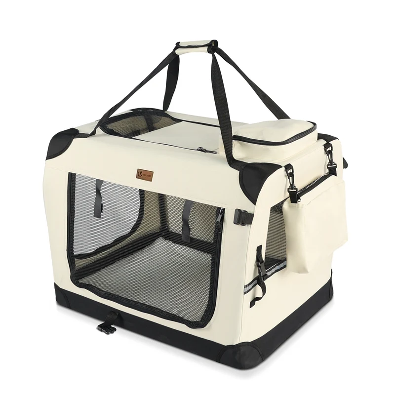 Hundebox faltbar, Hundetransportbox robust für Katze & Hunde 60x44x44 cm M Beige