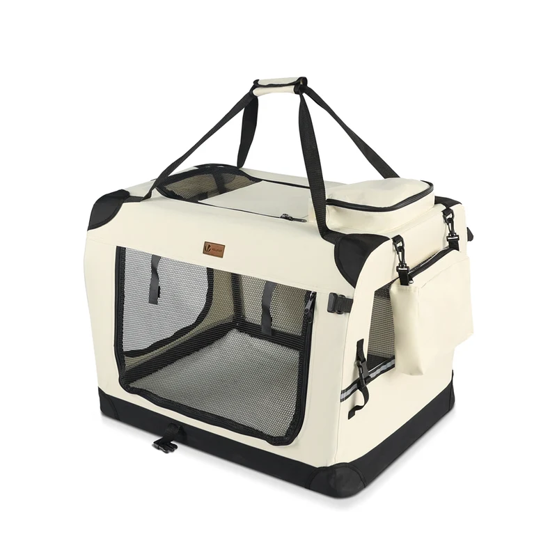 Hundebox faltbar, Hundetransportbox robust für Katze & Hunde 50x35x36 cm S Beige