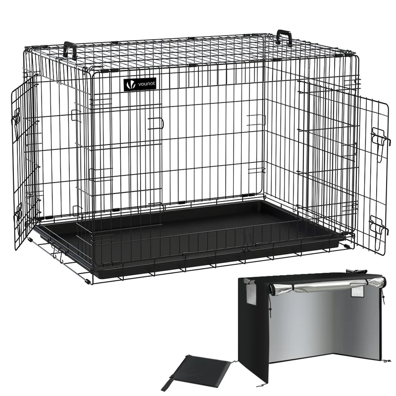 Hundekäfig Klappbar, Hundebox Auto mit Abdeckung & Bodenschale, 107 cm XL