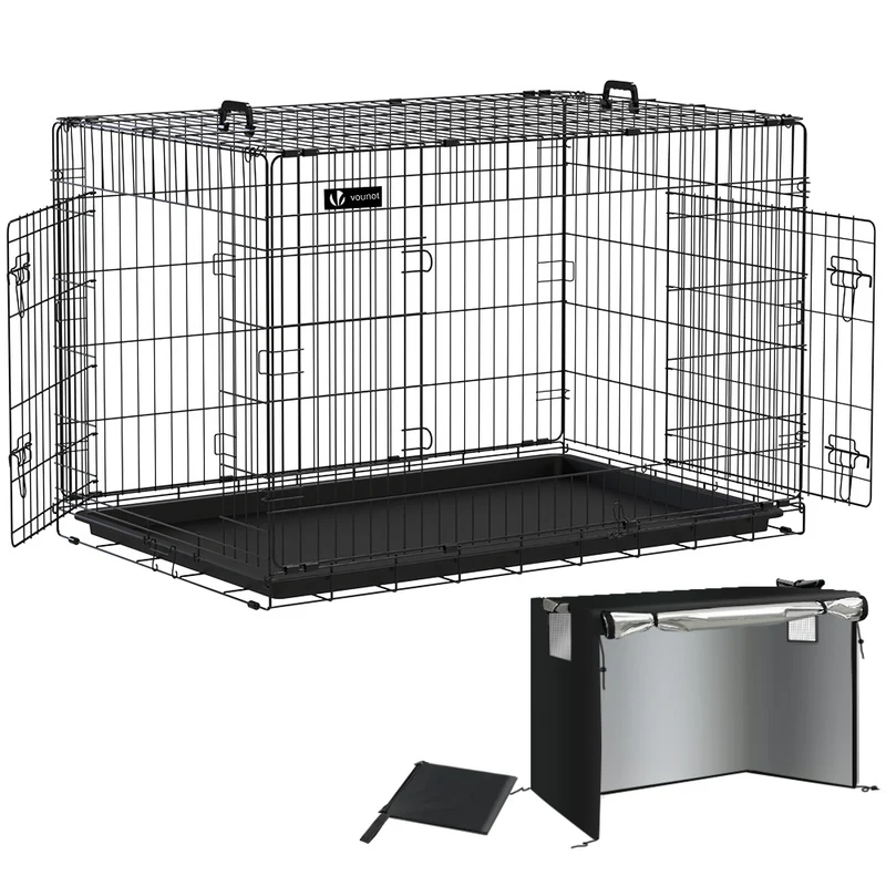 Hundekäfig Klappbar, Hundebox Auto mit Abdeckung & Bodenschale, 122 cm XXL