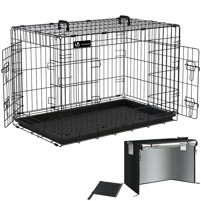 Hundekäfig Klappbar, Hundebox Auto mit Abdeckung & Bodenschale, 92 cm L