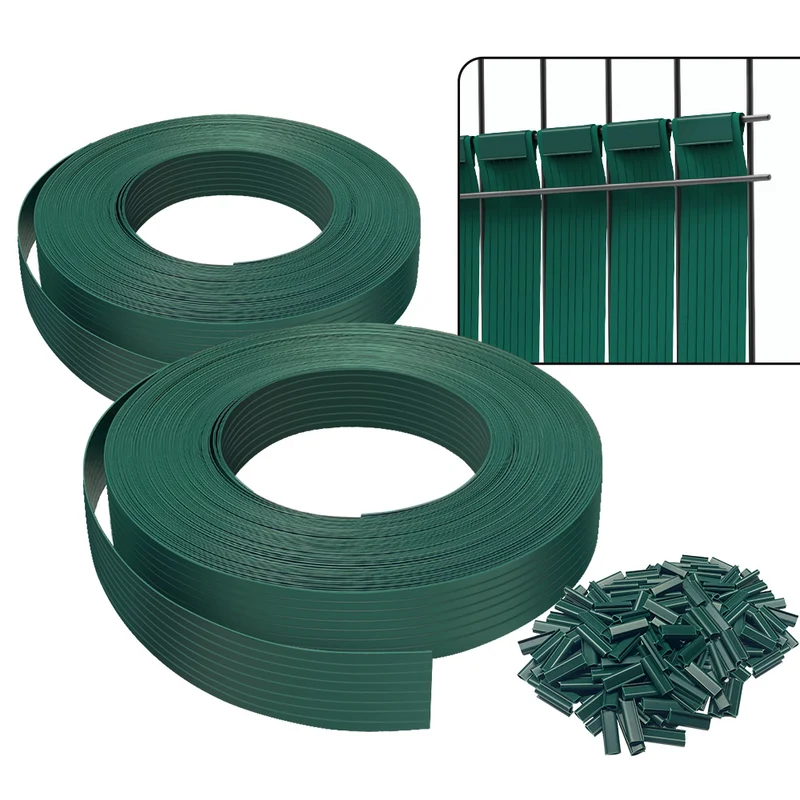 Sichtschutzstreifen für Doppelstabmatten 150m x 4.7cm, PVC Sichtschutz Zaun mit 300 Clips, Grün