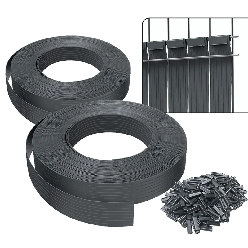 Sichtschutzstreifen für Doppelstabmatten 150m x 4.7cm, PVC Sichtschutz Zaun mit 300 Clips, Grau