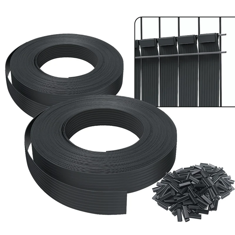 Sichtschutzstreifen für Doppelstabmatten 150m x 4.7cm, PVC Sichtschutz Zaun mit 300 Clips, Schwarz