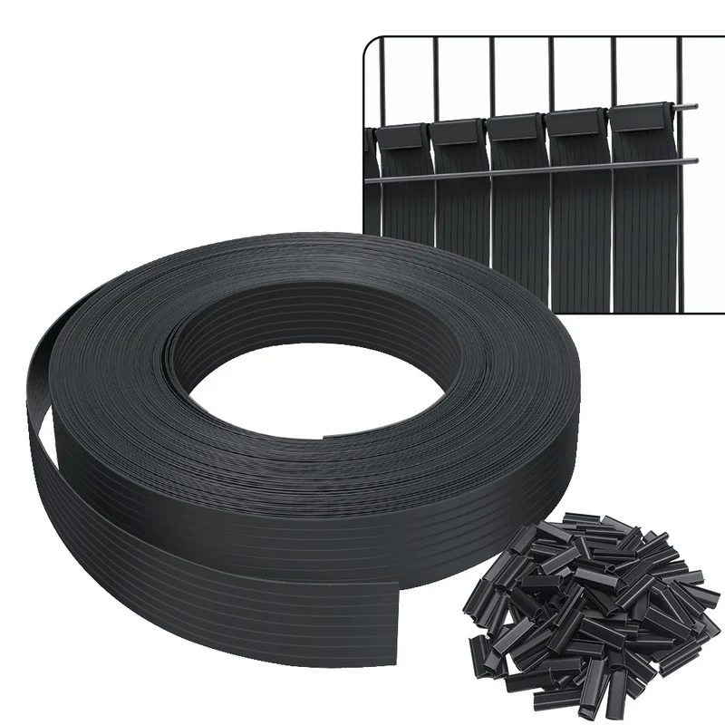 Sichtschutzstreifen für Doppelstabmatten 75m x 4.7cm, PVC Sichtschutz Zaun mit 150 Clips, Schwarz