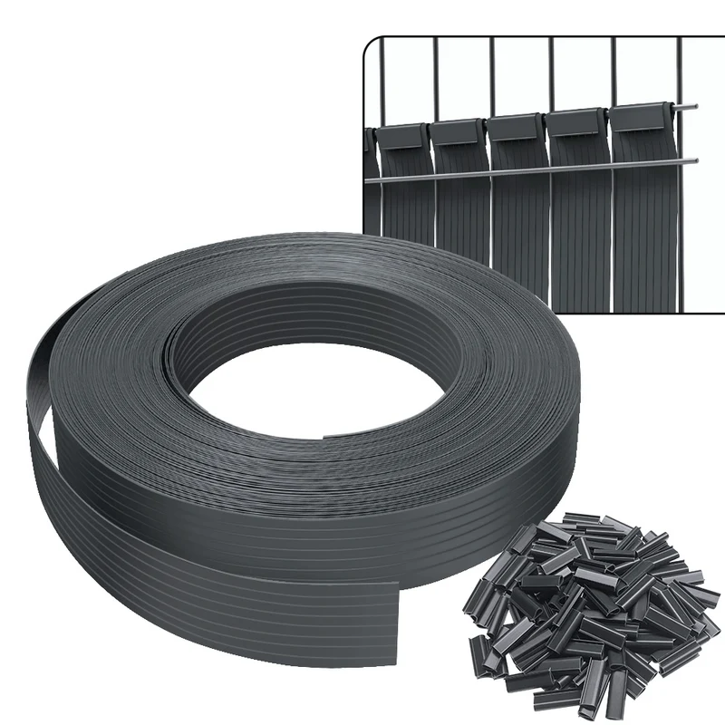Sichtschutzstreifen für Doppelstabmatten 75m x 4.7cm, PVC Sichtschutz Zaun mit 150 Clips, Grau
