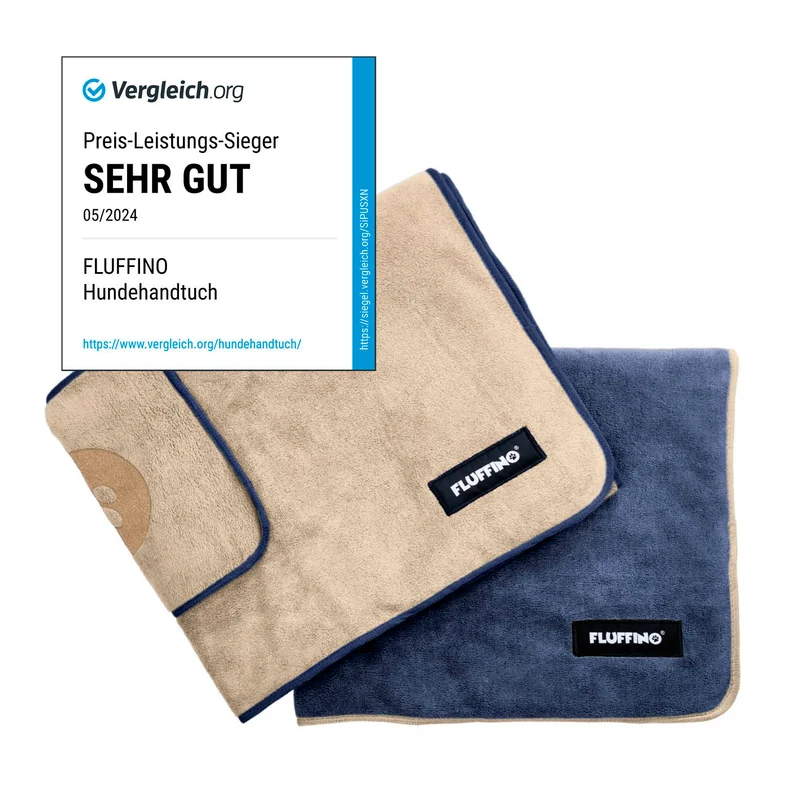 Hundehandtuch Mikrofaser – 2er-Pack - 90 x 50 cm - Beige & Blau