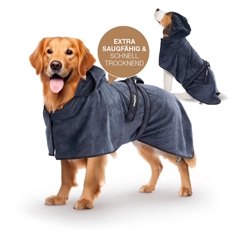 Hundebademantel - Größe L - beige/blau