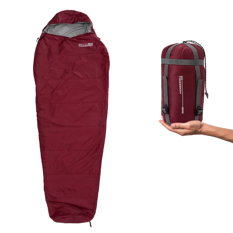Camping Schlafsack Small & Light - Mumienschlafsack mit Tasche - 220 x 80 x 50 cm - Rot