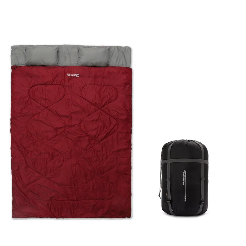 Doppelschlafsack mit Tragetasche - 2-Personen Schlafsack - 190 x 150 cm - Weinr