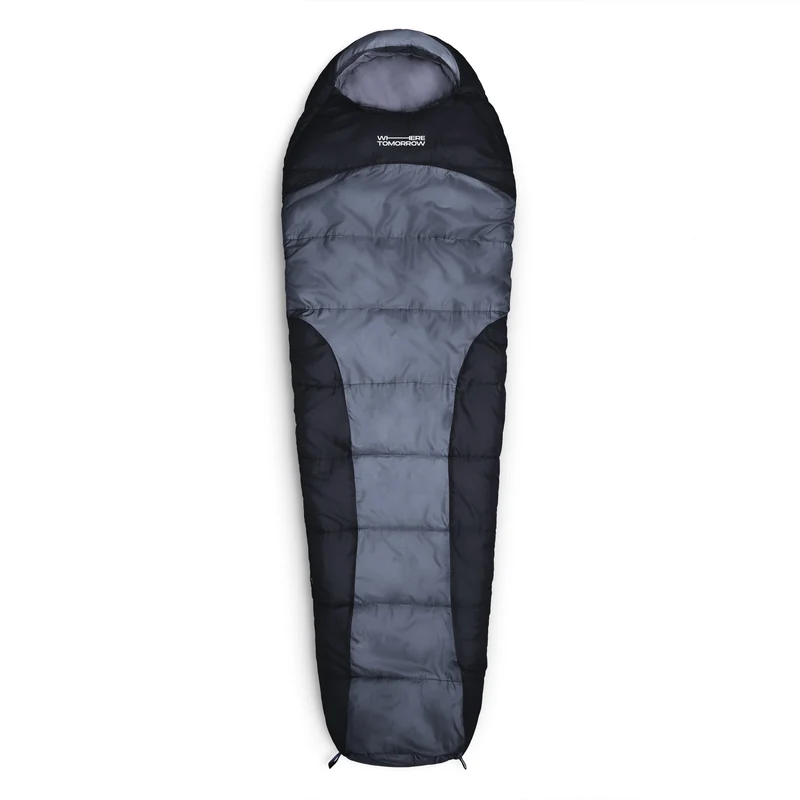 Camping Schlafsack Classic - Mumienschlafsack mit Tasche - 230 x 80 x 55 cm - Grau-Schwarz