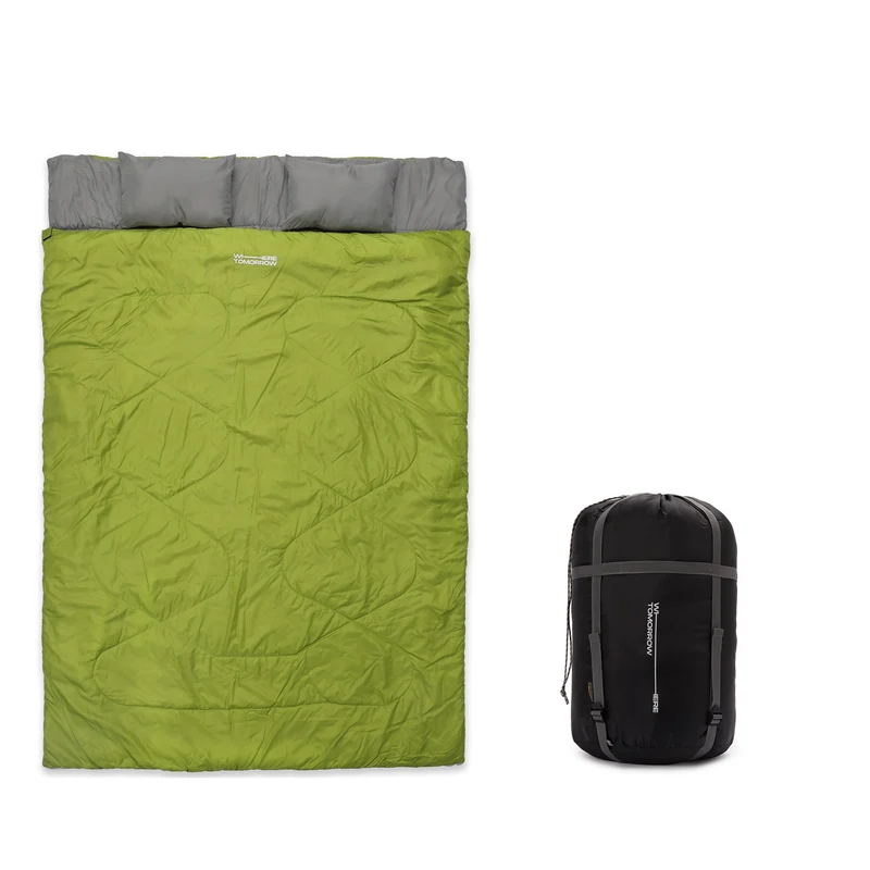 Doppelschlafsack mit Tragetasche - 2-Personen Schlafsack - 190 x 150 cm - Dunkelgrün