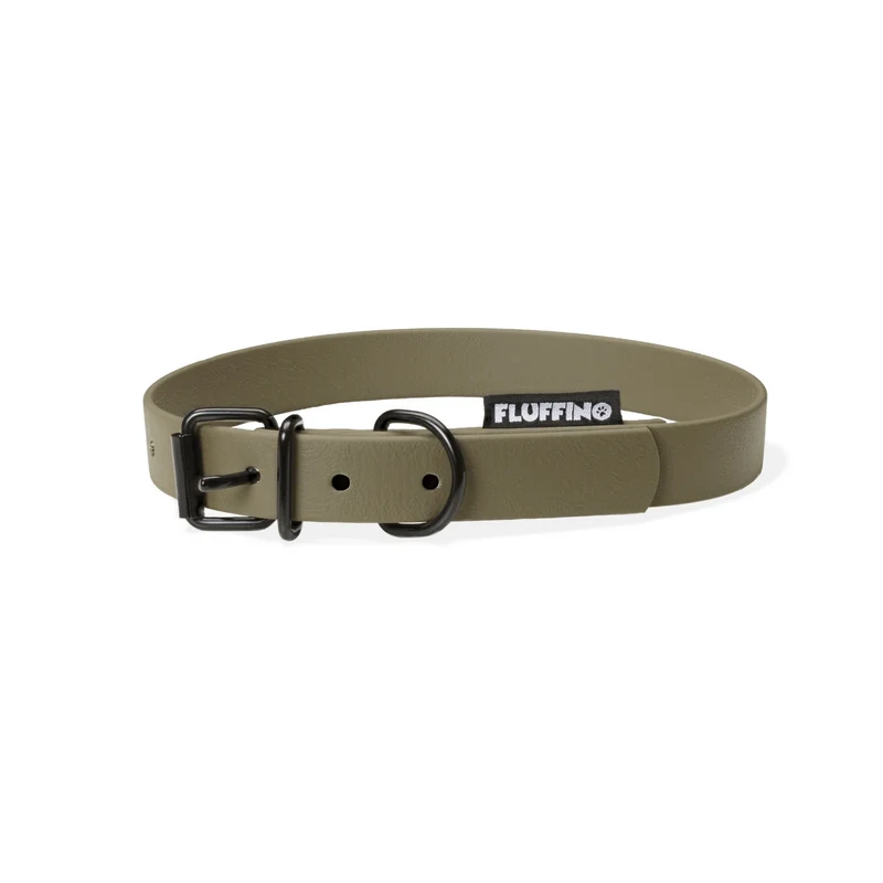 Hundehalsband aus BioThane - 5-Fach verstellbare - Größe L - Halsumfang 44 - 54 cm - Oliv