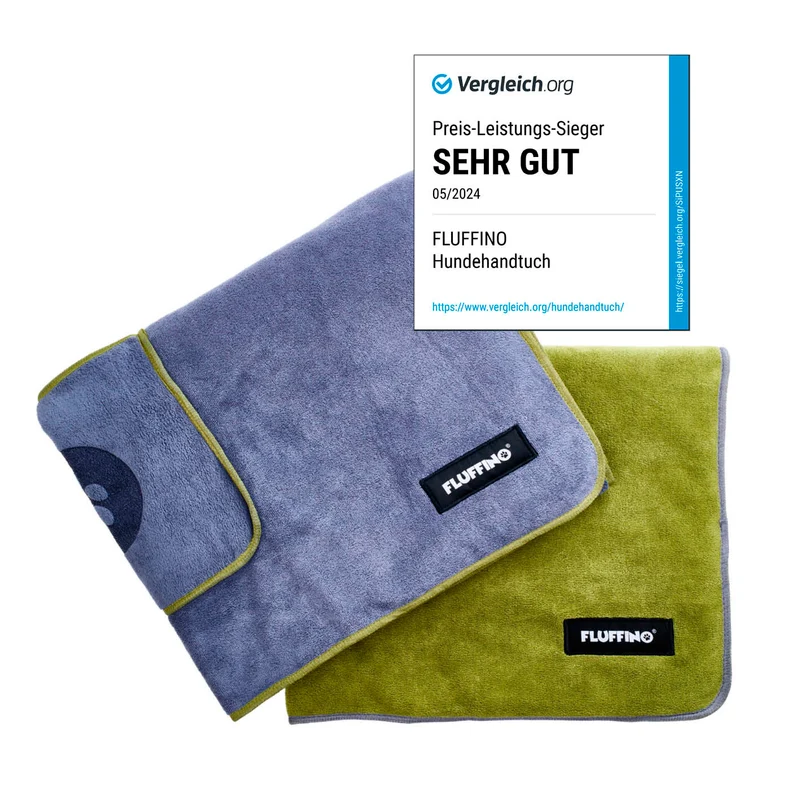 Hundehandtuch Mikrofaser – 2er-Pack - 90 x 50 cm - Grau & Grün