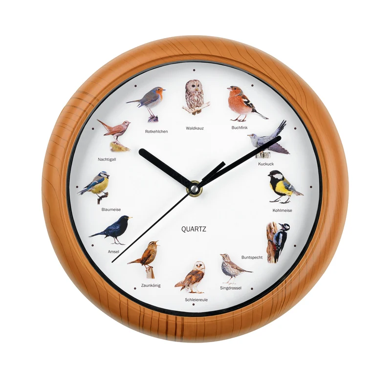 Wanduhr mit Vogelstimmen - 12 Singvogelstimmen - 25 cm