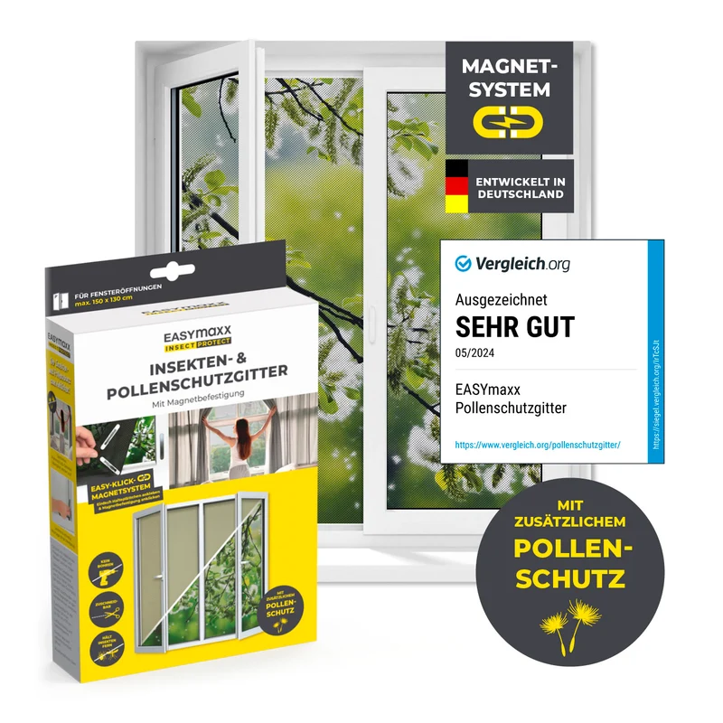 Insekten- & Pollenschutzgitter mit Magnetbefestigung für Fenster bis zu 130 x 150 cm