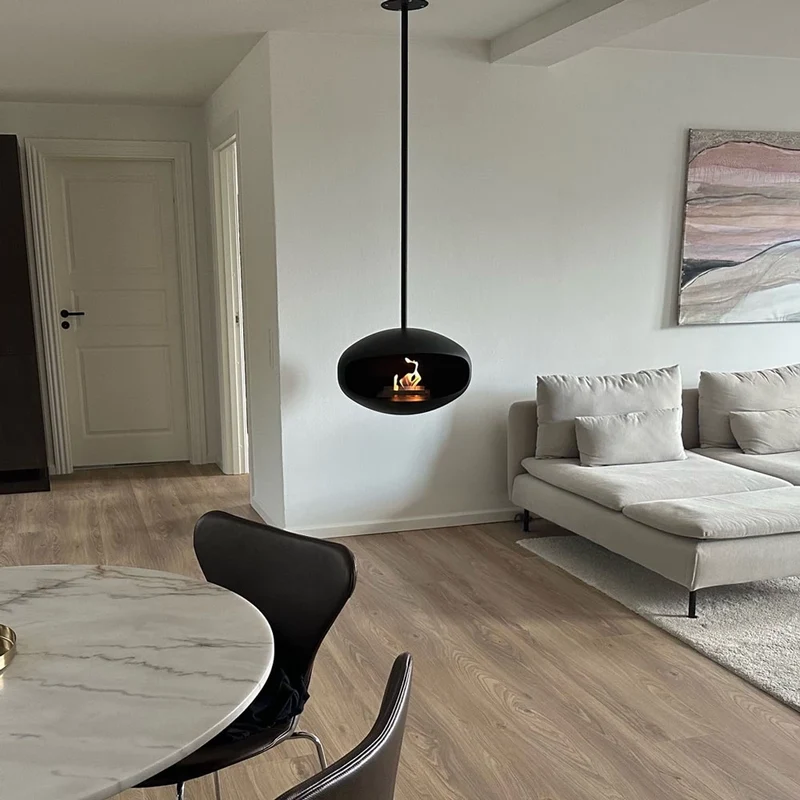 Bioethanol Kamin Cocoon Aeris - Schwarz mit schwarzer Stange