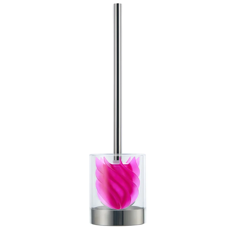 WC-Bürste Silikonkopf Edelstahl/pink mit Bürstenhalter transparent/Edelstahl