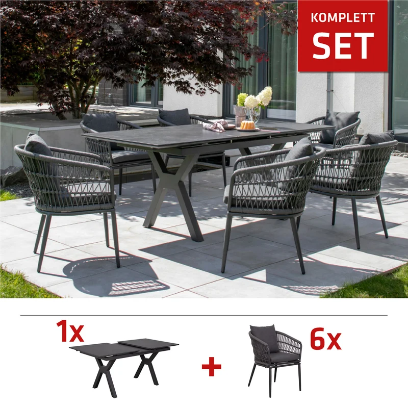 SET / Hammond Ausziehtisch 160/210 x 90 cm + Genua Diningsessel Rope uni grey