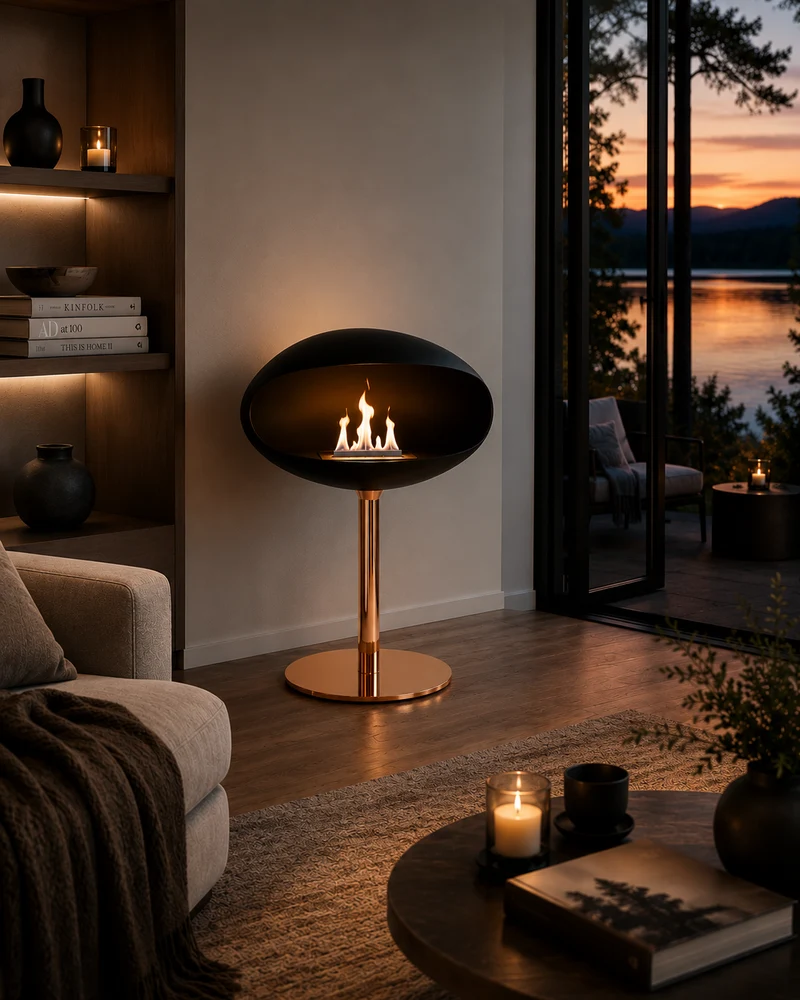 Bioethanol Kamin Cocoon Pedestal - Poliertes Messing