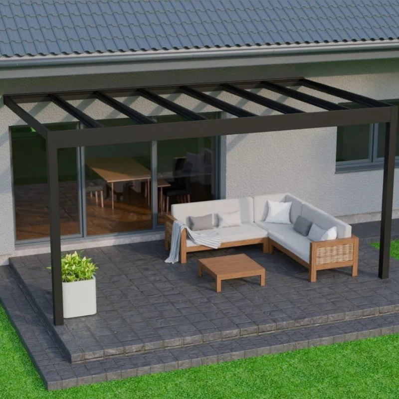 Cube - Terrassendach Nova als Wandmontage auf 2 Stützen (inkl. Glaseindeckung in KLAR)
