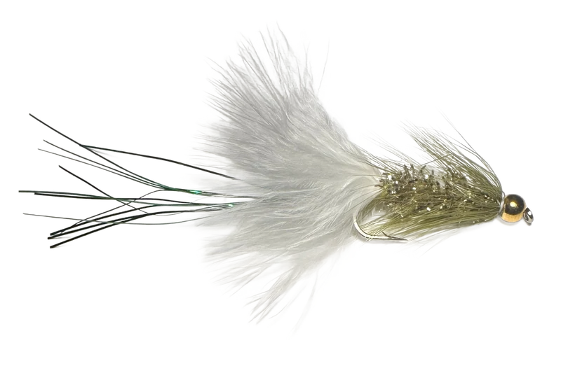 Catch's Beadhead Crystal Bugger, White/Olive Green