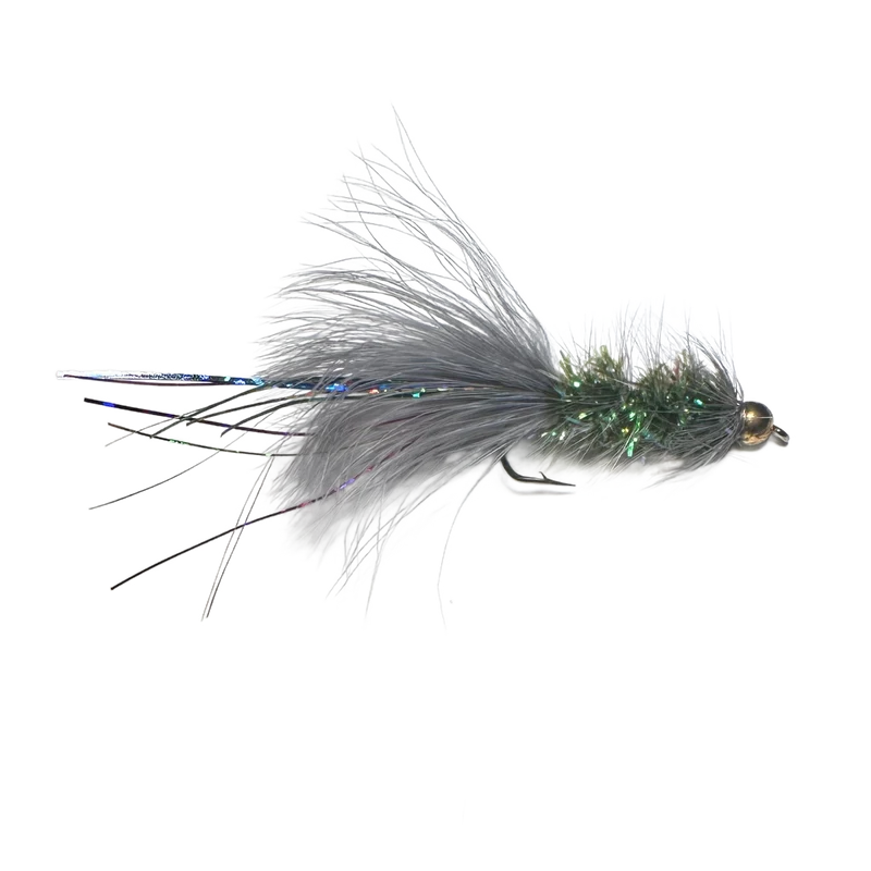 Catch's Beadhead Crystal Bugger, Gray/Olive Rainbow