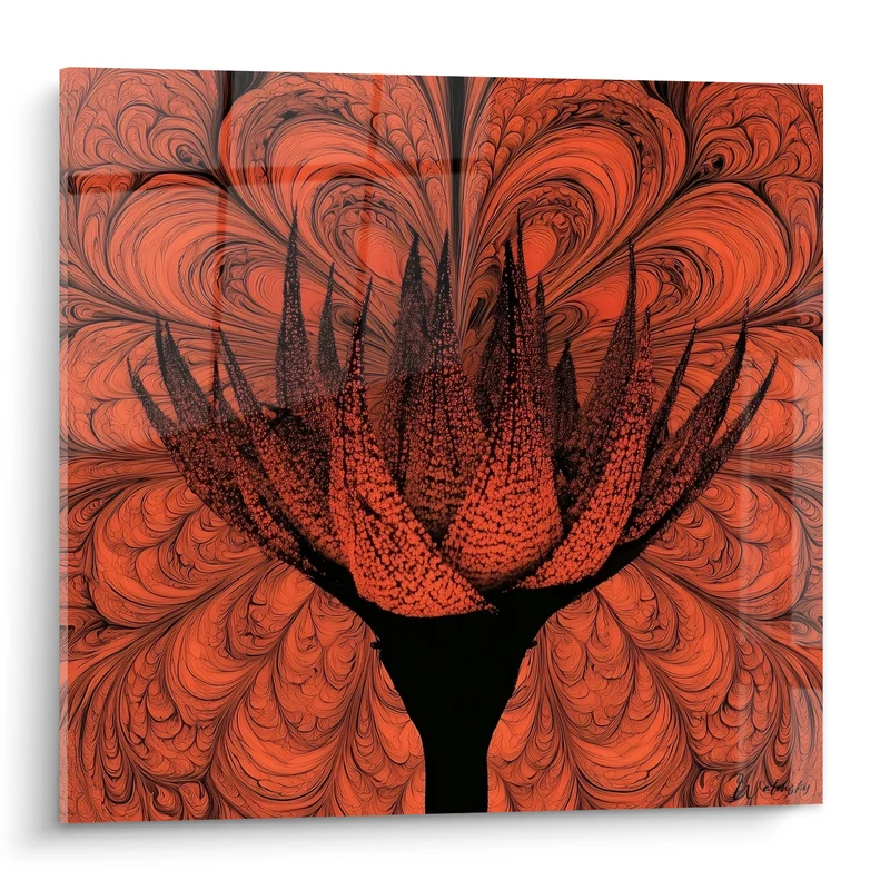 Tableau Aloe vera silhouette noire rosace corail - Transe végétale - Edition Aloe vera