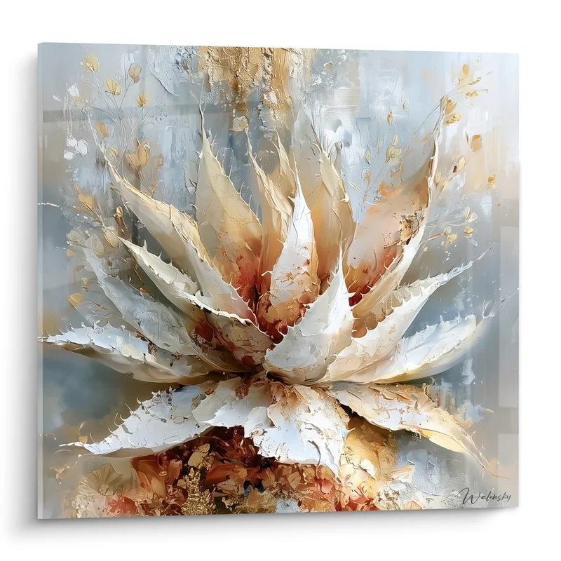 Tableau Aloe vera ivoire et roux aux épines dentelées - Coeur incandescent végétal - Edition Aloe vera
