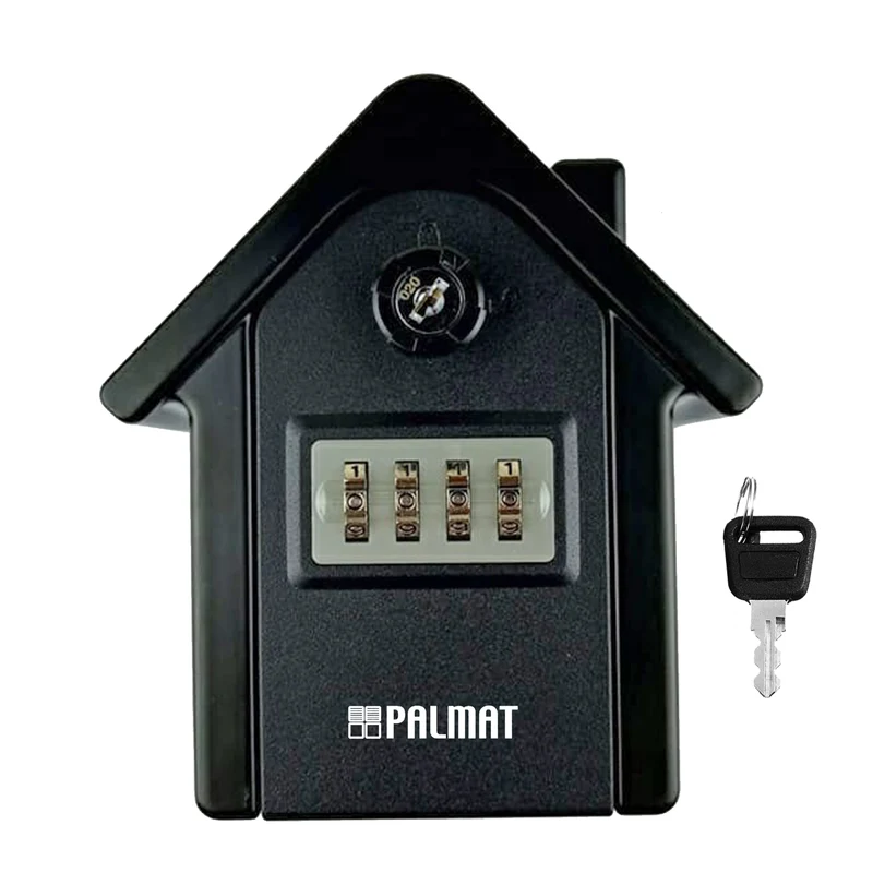 PALMAT House Shaped Secure Combination Key Safe Weatherproof Outdoor Wall Mounted for Security with Medium Sized Internal Storage for House or Office Keys and Strong 4 Digit Lock and Additional Security Key