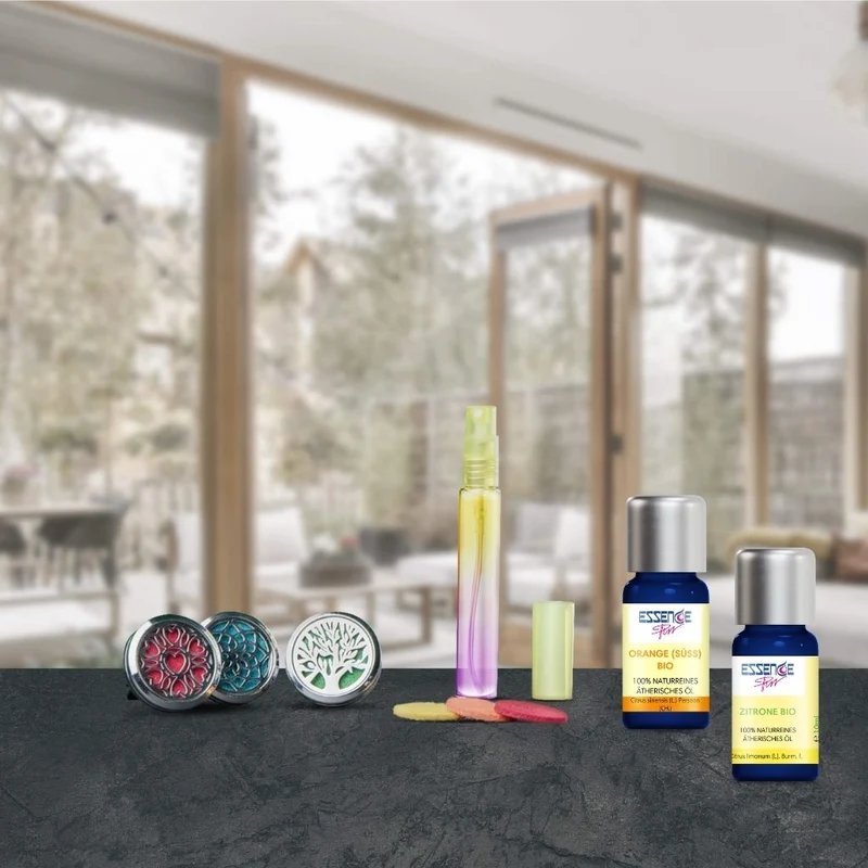 Autodiffuser für ätherische Öle (Kit mit Orangenöl bio oder Zitronenöl bio)