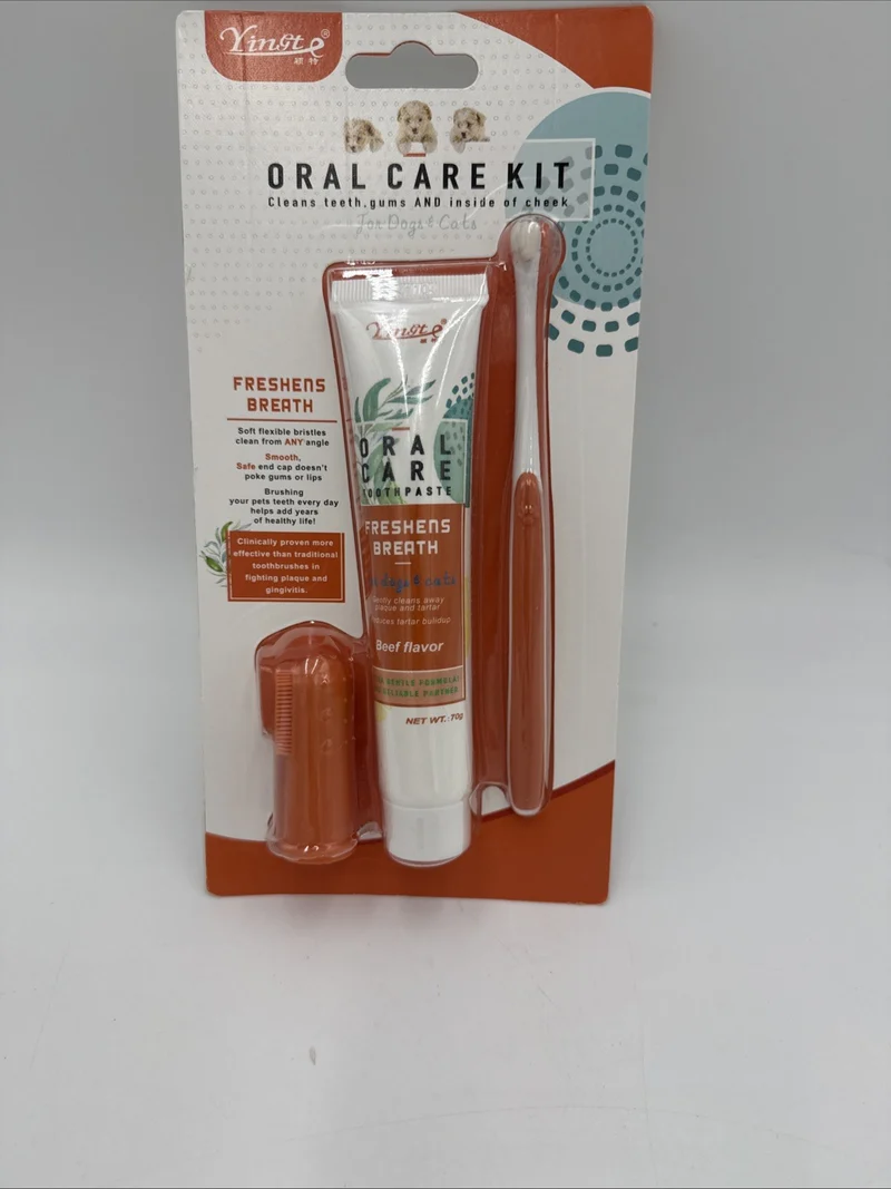 Hunde Zahnpflege Set mit Hundezahnpasta, Fingerzahnbürste, Zahncreme für Tiere