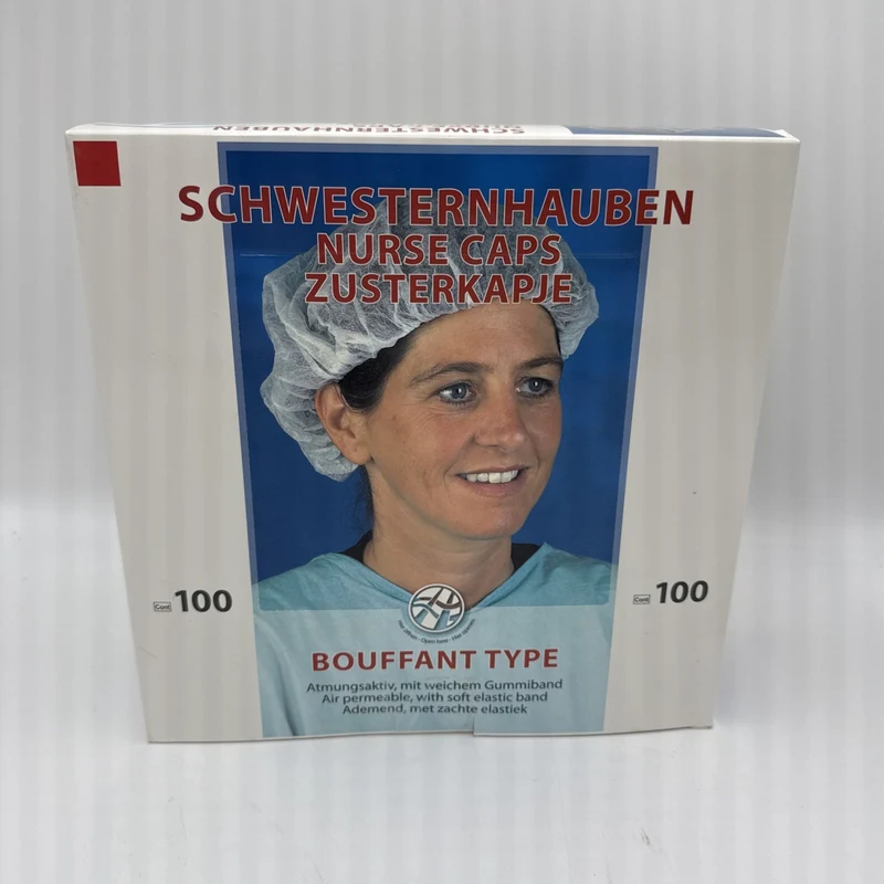 100er Pack Schwesternhaube Bouffant Viskose Atmungsaktiv Gummizug Spenderkarton