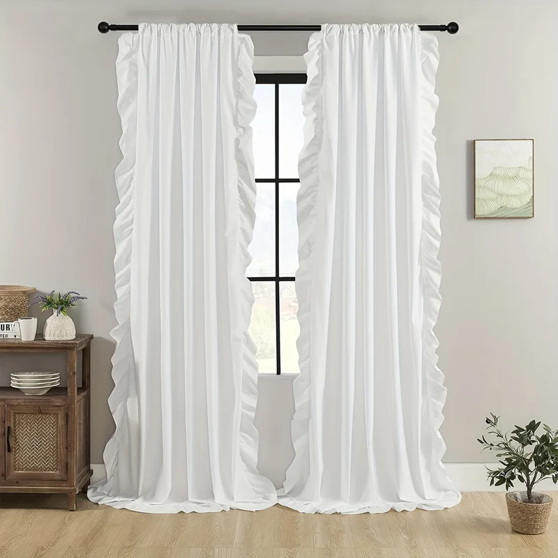 Transparente Gardine mit Rüschen – Boho-Stil, Weiß