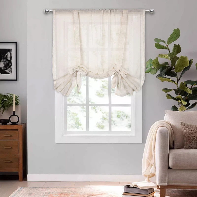 Transparente Gardine Raffrollo – Leinenoptik, Creme