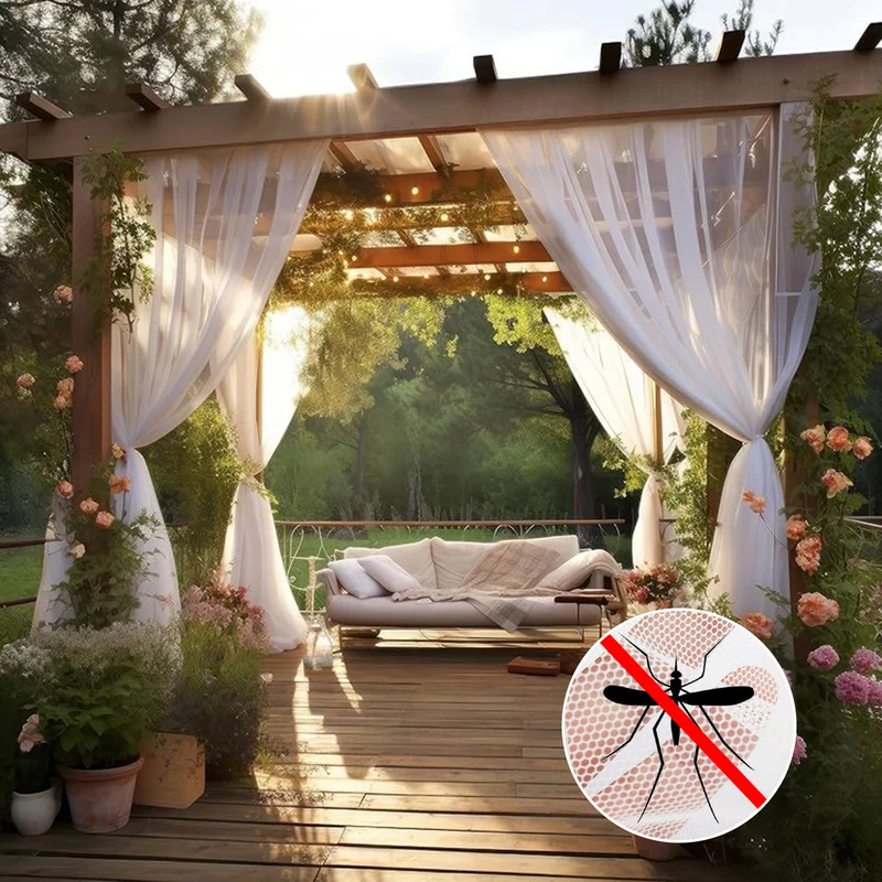 Moskitonetz für Terrasse – Outdoor Screen Mesh mit Stangentasche, Weiß oder Schwarz