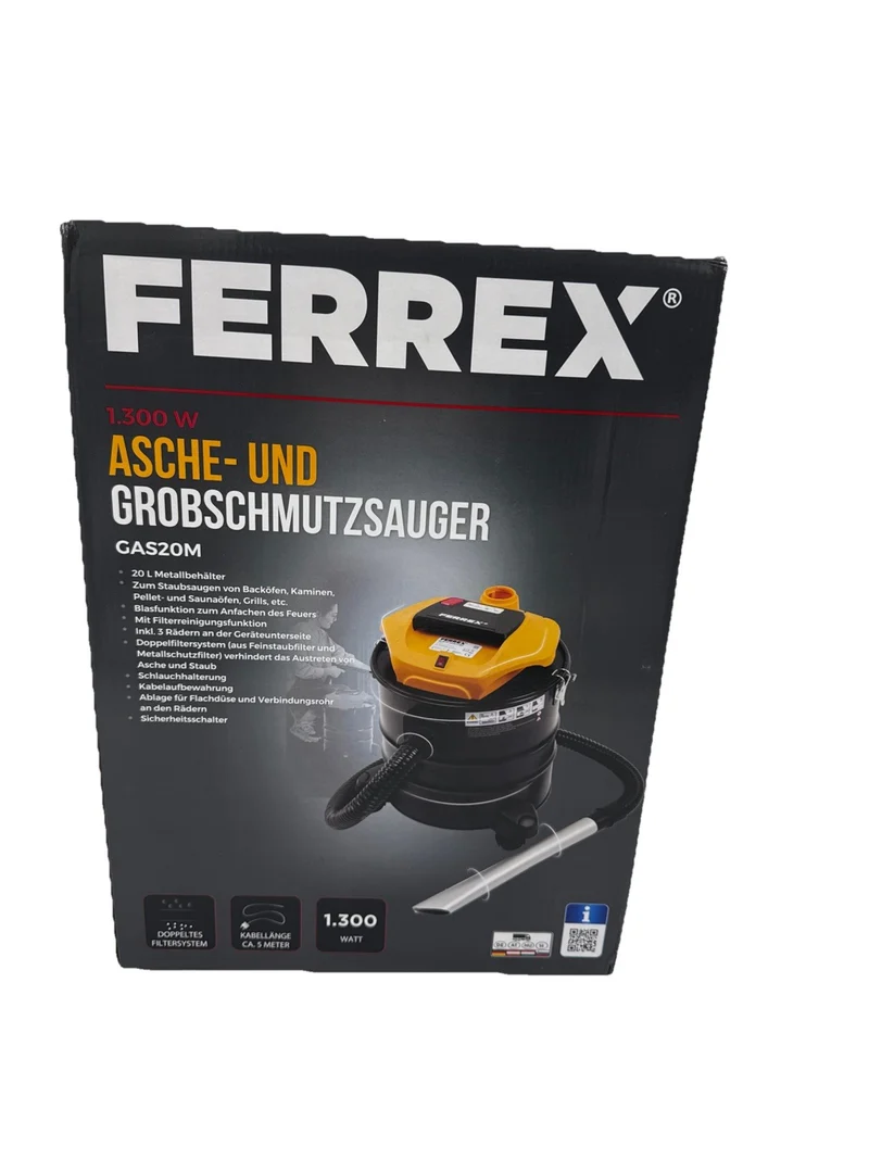 20L Aschesauger 1300W FERREX Aschestaubsauger, Grobschmutzsauger Kaminsauger