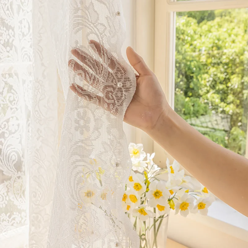 Transparente Gardine mit Perlen – Weiß, Rod Pocket, verschiedene Größen