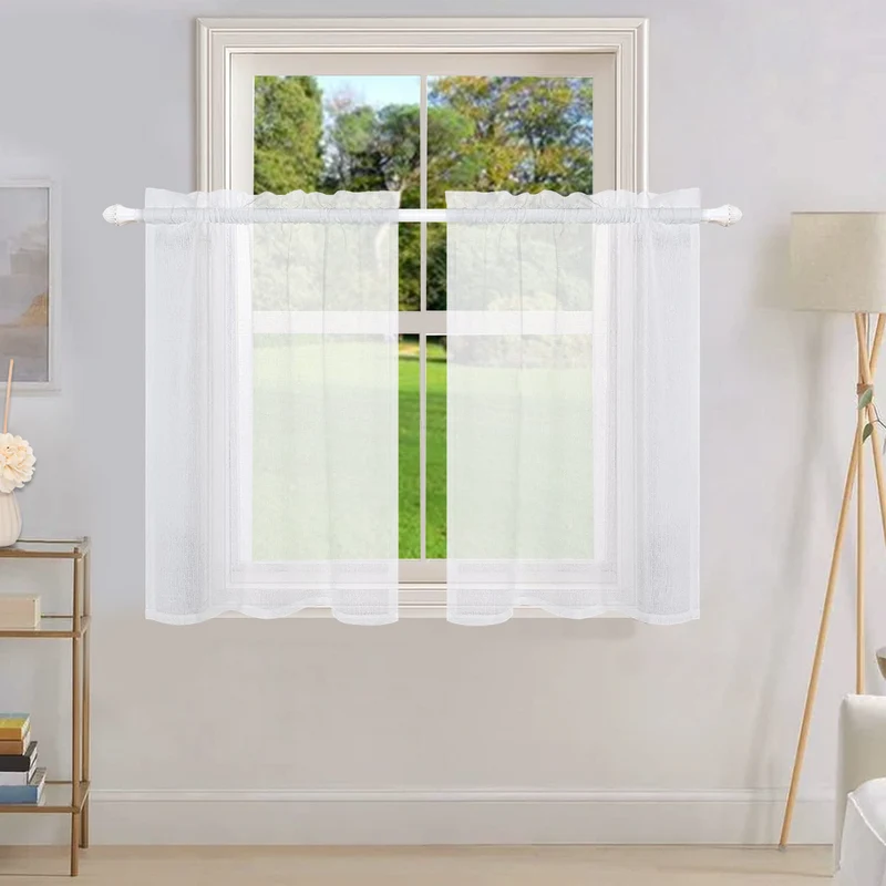 Wasserdichte Kurzgardine – Transparent mit Leinenoptik, 5 Farben