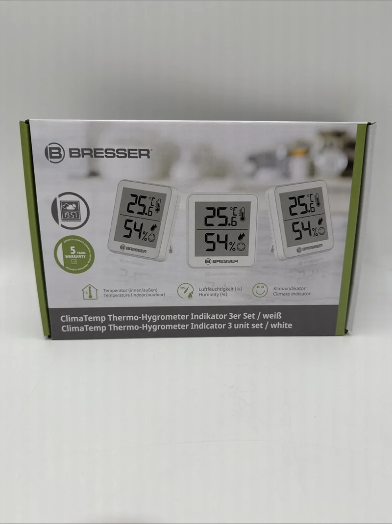 Bresser Thermometer Hygrometer 3er Set Temperatur Luftfeuchtigkeit - WEIß