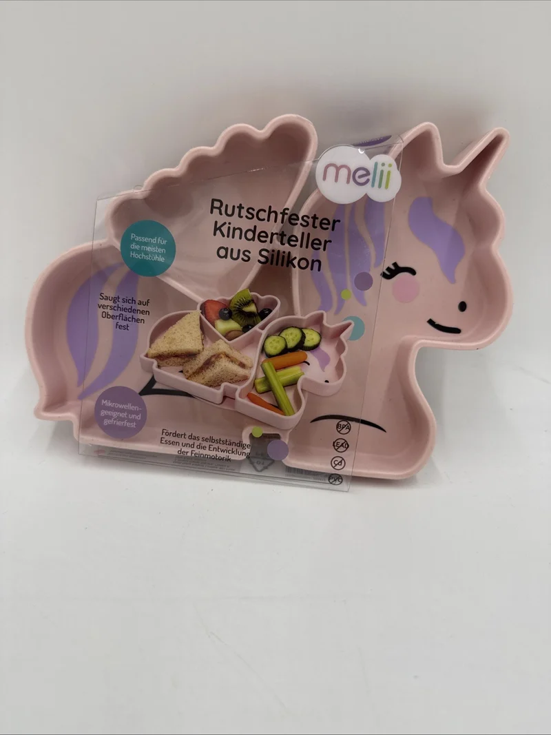 Melii Rutschfester Kinderteller aus Silikon Einhorn