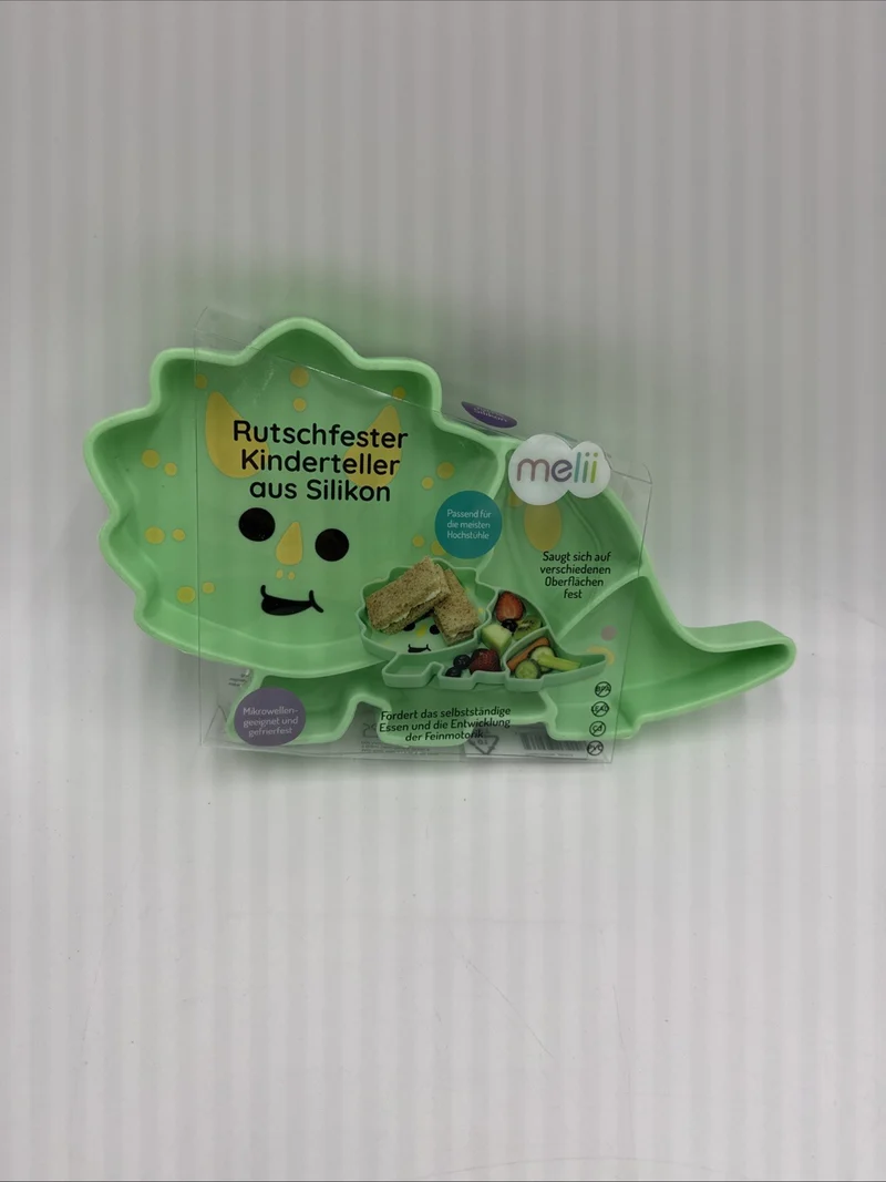 Melii Rutschfester Kinderteller aus Silikon Dino