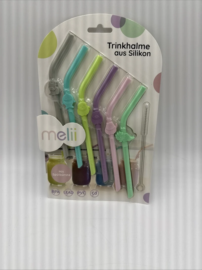 Melii Silikon Trinkhalme Mit Spühlbüste 6er set Neu