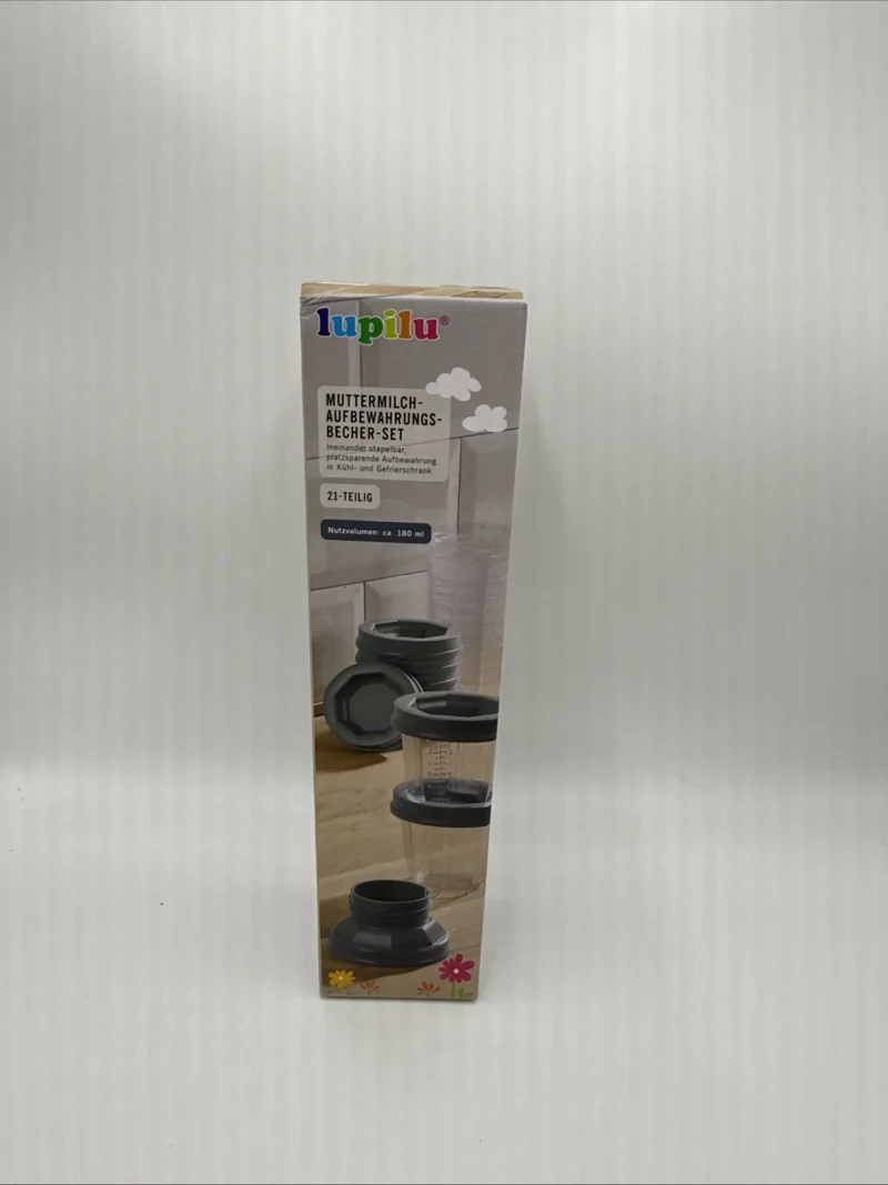 21-tlg. Muttermilch-Aufbewahrungsbecher-Set, Becher mit Deckel, stapelbar