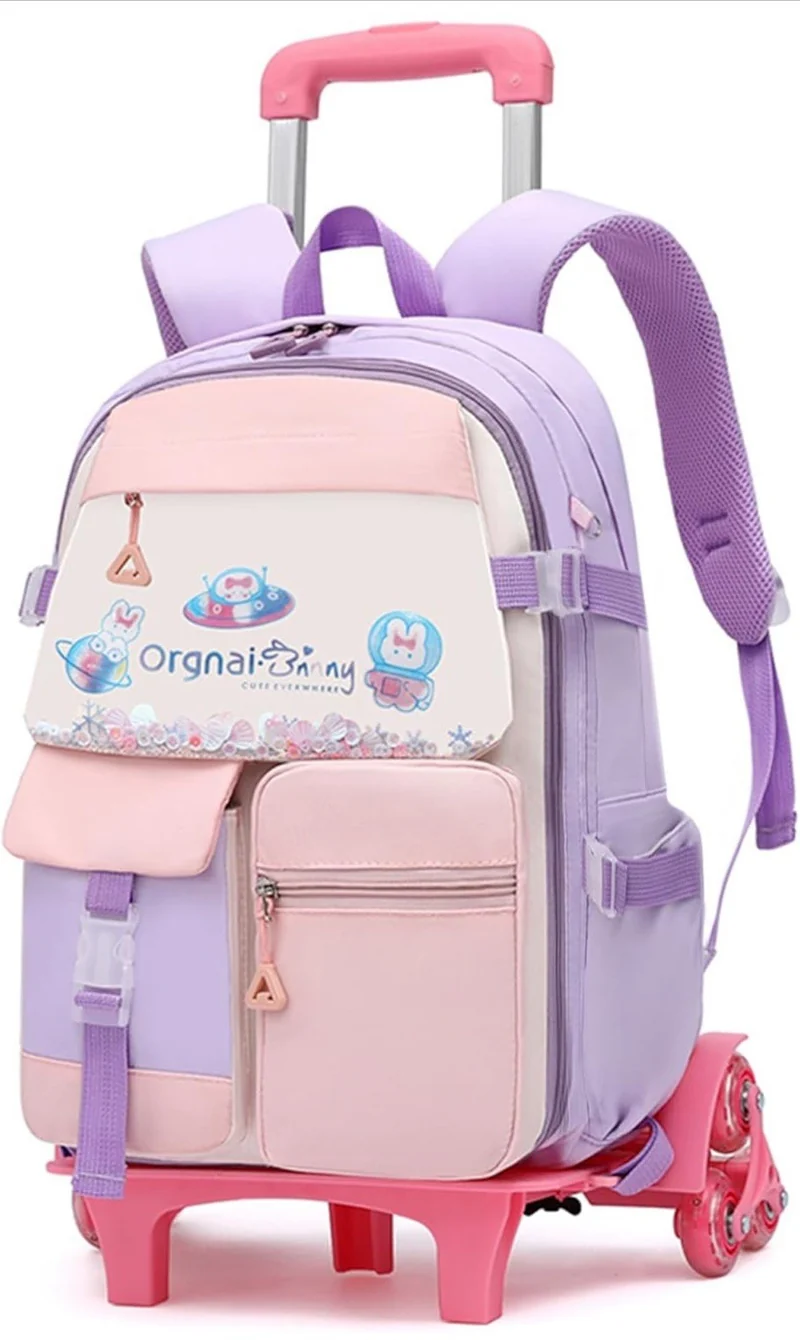 IvyH Trolley Rucksack mit Rollen, 16 Zoll Modisch Kinder Schulranzen mit Rollen