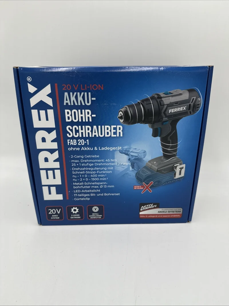 FERREX Akku Bohrschrauber FAB 20-1 Set, Drehzahlregulierung, LED-Licht, neu&ovp